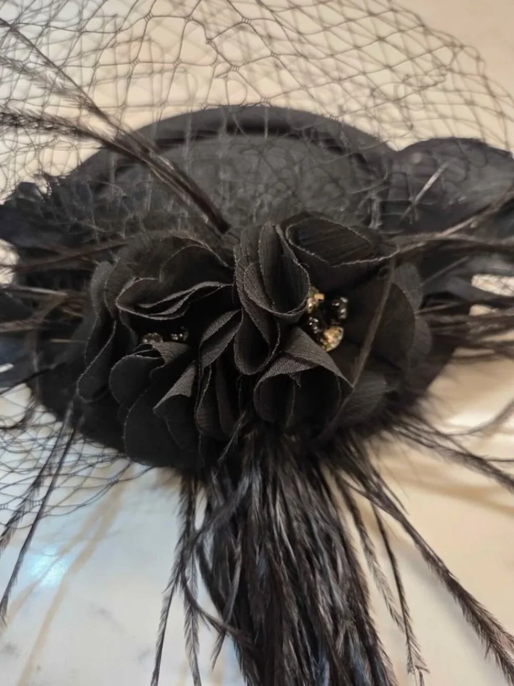 Fascinator headband black feathers